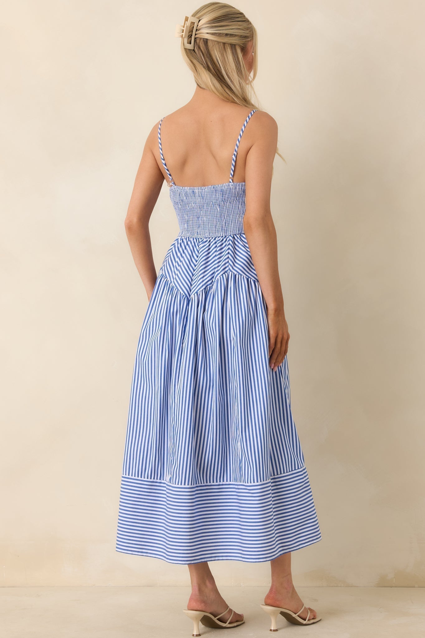 From All Angles Blue & White Stripe Cotton Midi Dress oaklynwear