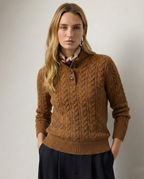 Ellie | Button-Up Cable Knit Sweater with Stand Collar, Cozy Winter Pullover oaklynwear
