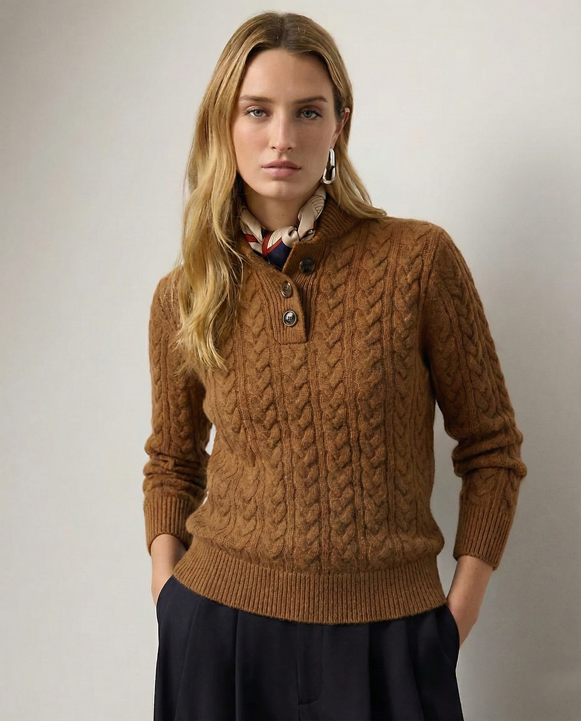Ellie | Button-Up Cable Knit Sweater with Stand Collar, Cozy Winter Pullover oaklynwear