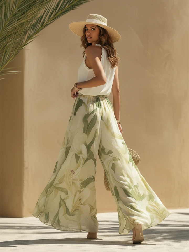 Lily | Ruffled Chiffon Top Printed Pants Set oaklynwear