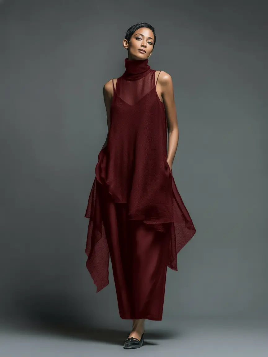Diana | Women's Minimalist Imitation Acetate Slip Dress Paired With A Chiffon Overlay Maxi Dress oaklynwear