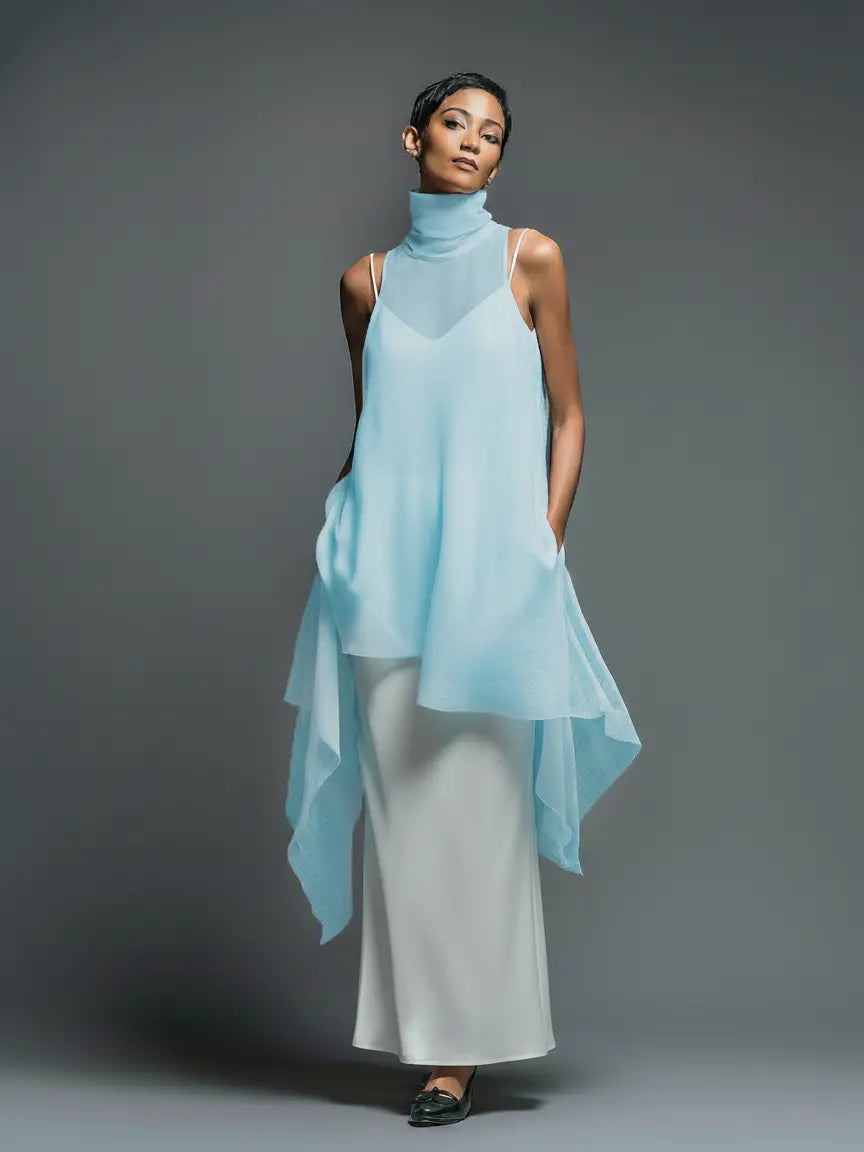 Diana | Women's Minimalist Imitation Acetate Slip Dress Paired With A Chiffon Overlay Maxi Dress oaklynwear
