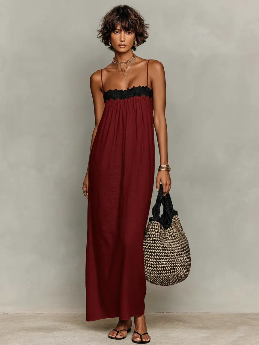 Vivienne | Women's Minimalist Linen-Blend Lace-Paneled Strapless oaklynwear