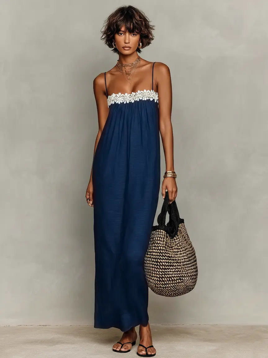 Vivienne | Women's Minimalist Linen-Blend Lace-Paneled Strapless oaklynwear