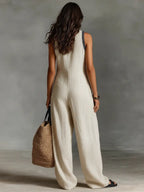 Cora | Women's Minimalist Linen Blend Sleeveless Jumpsuit With Zipper oaklynwear