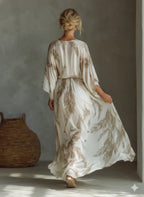 Serena | Women's Ivory And Taupe Chiffon Fabric Dolman Sleeve Maxi Dress oaklynwear