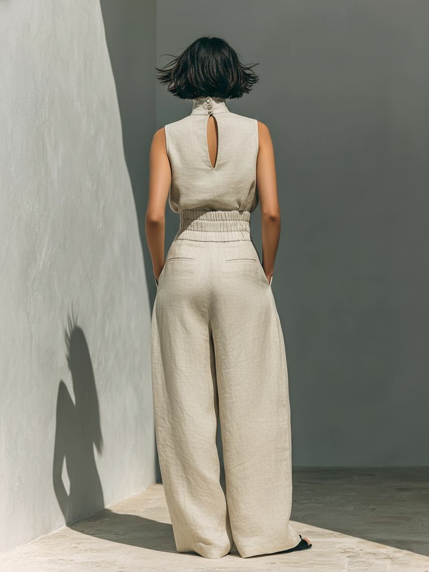 Eden | Women's Linen Blend Wide-Leg Pants Set oaklynwear