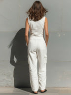 Clara | Women's Minimalist Cotton Blend Single-Breasted Sleeveless Jumpsuit oaklynwear