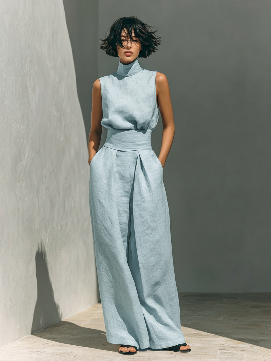 Eden | Women's Linen Blend Wide-Leg Pants Set oaklynwear