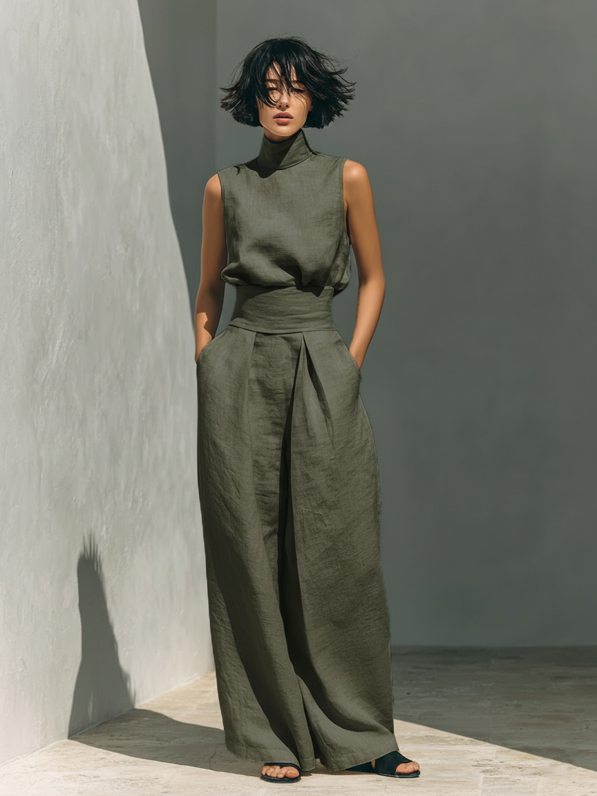 Eden | Women's Linen Blend Wide-Leg Pants Set oaklynwear