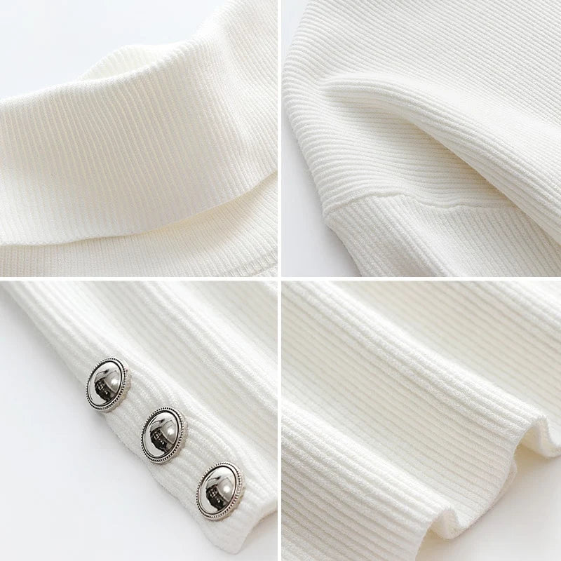 Emma | Turtleneck Ribbed Sweater with Button-Cuff Sleeves, Cozy Autumn Knit oaklynwear