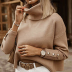 Emma | Turtleneck Ribbed Sweater with Button-Cuff Sleeves, Cozy Autumn Knit oaklynwear