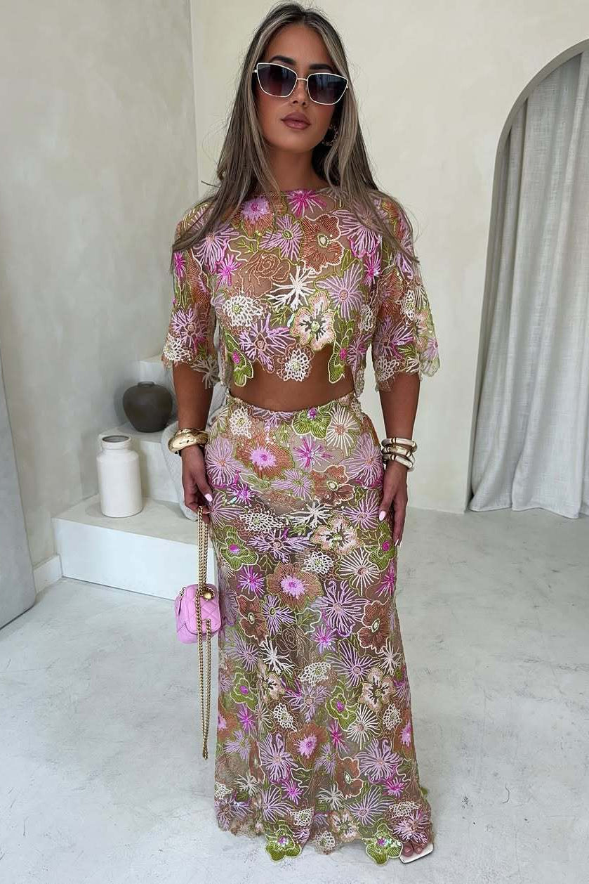 Roxanne | Sequin Embroidery Two-Piece Set oaklynwear