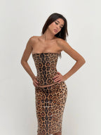 Helena | Women's Sequin Leopard Low-Rise Bodycon Skirt Two-Piece Set oaklynwear