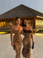 Helena | Women's Sequin Leopard Low-Rise Bodycon Skirt Two-Piece Set oaklynwear