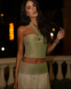 Zahra | Women's Pleated Halter Summer Two-Piece Dress oaklynwear