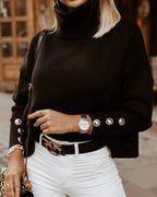 Emma | Turtleneck Ribbed Sweater with Button-Cuff Sleeves, Cozy Autumn Knit oaklynwear