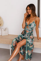 Sofia | Floral Spaghetti Strap Tie Front Maxi Wedding Guest Dress oaklynwear