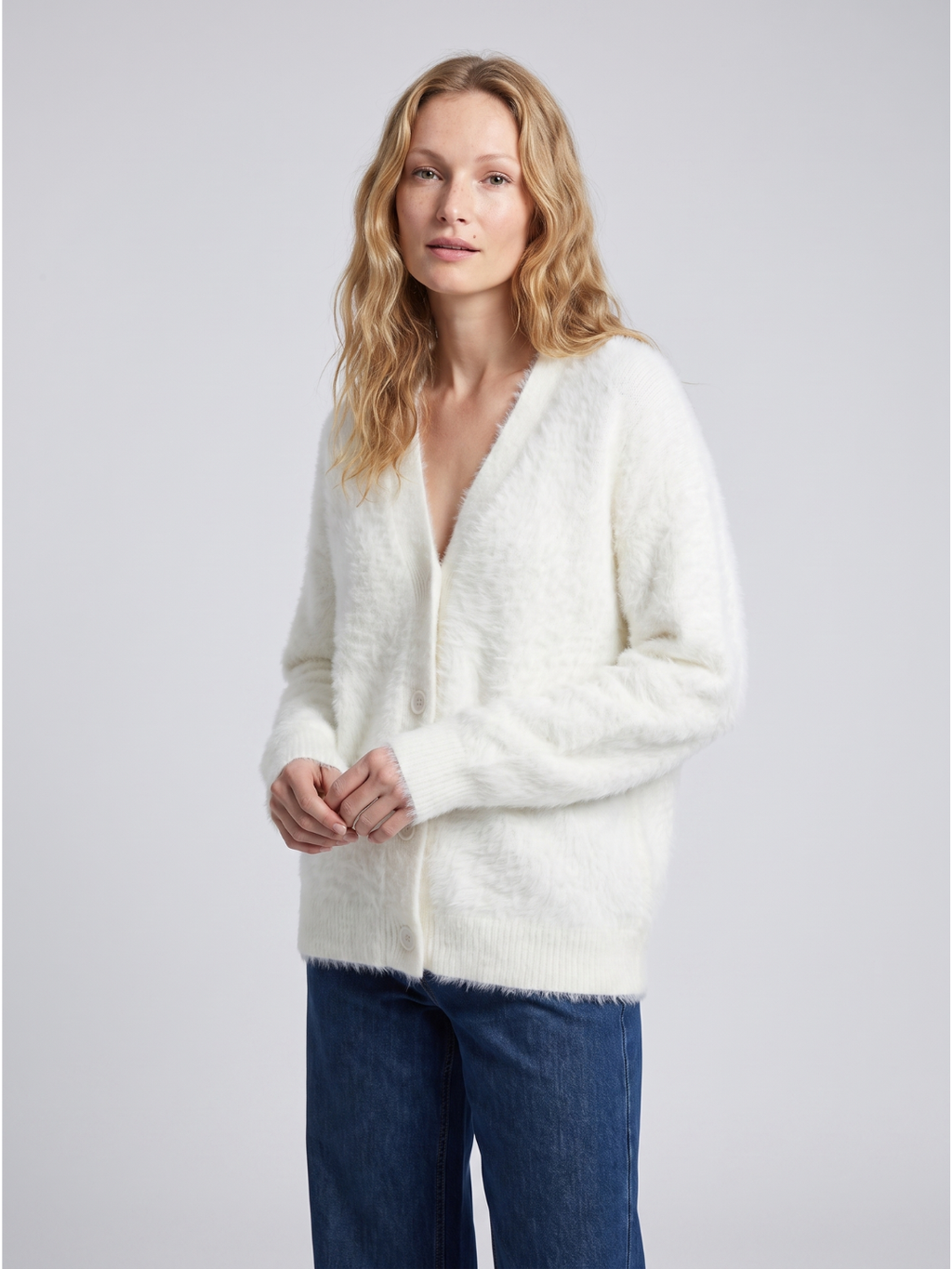 Willow | V-Neck Button-Up Cardigan with Fuzzy Knit Texture, Oversized Winter Layer oaklynwear