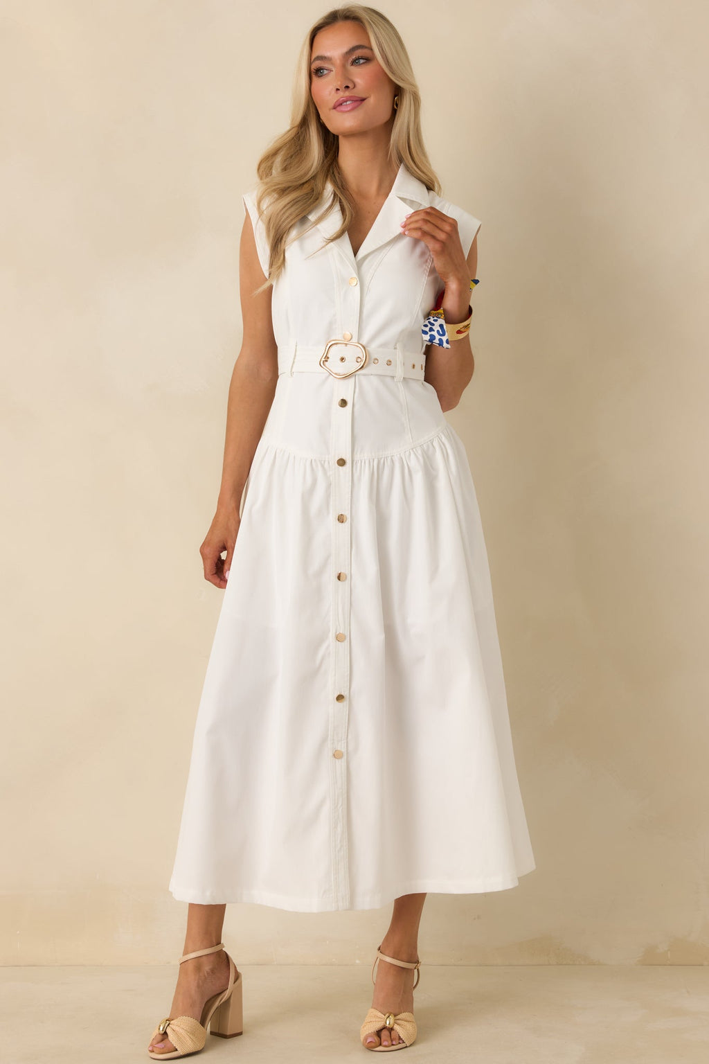 Just Right Moments White Sleeveless Belted Maxi Dress oaklynwear