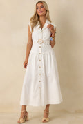 Just Right Moments White Sleeveless Belted Maxi Dress oaklynwear