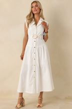 Just Right Moments White Sleeveless Belted Maxi Dress oaklynwear