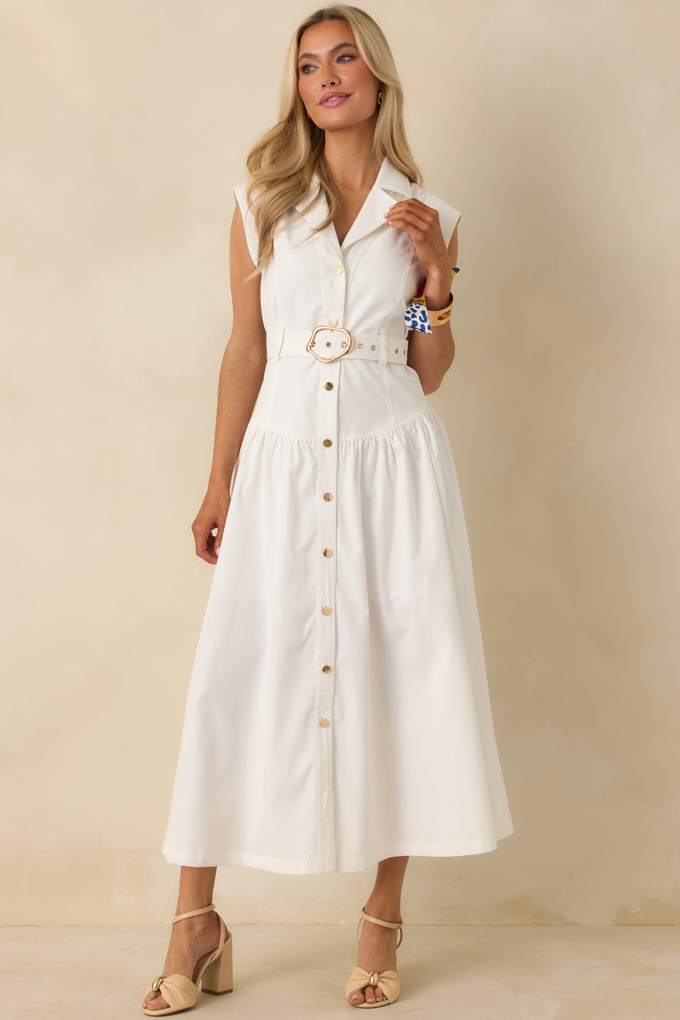 Just Right Moments White Sleeveless Belted Maxi Dress oaklynwear