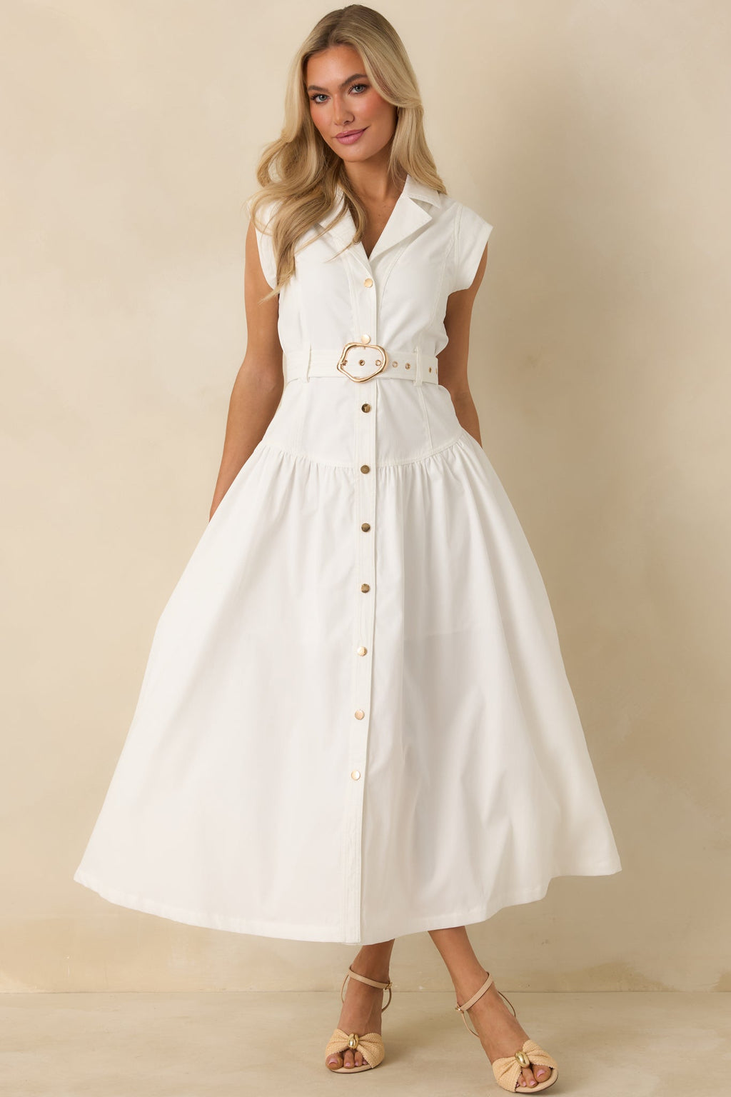 Just Right Moments White Sleeveless Belted Maxi Dress oaklynwear