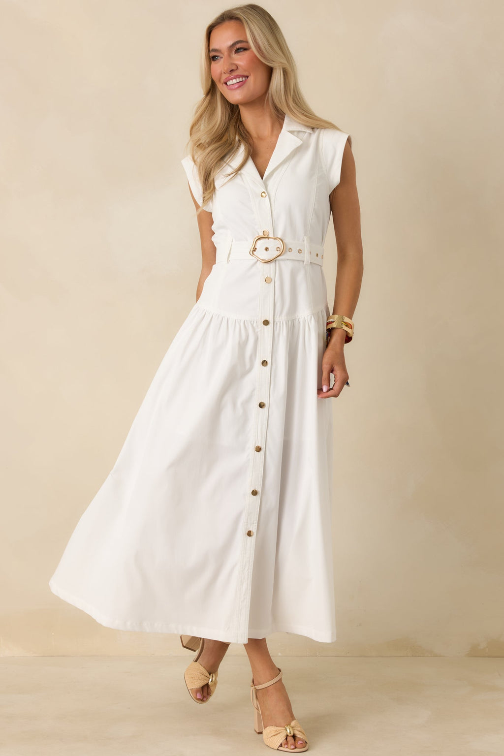 Just Right Moments White Sleeveless Belted Maxi Dress oaklynwear