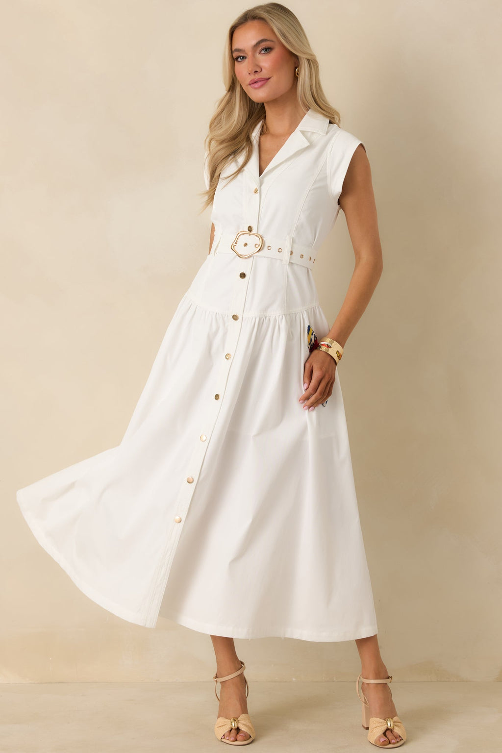 Just Right Moments White Sleeveless Belted Maxi Dress oaklynwear