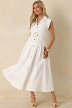 Just Right Moments White Sleeveless Belted Maxi Dress oaklynwear