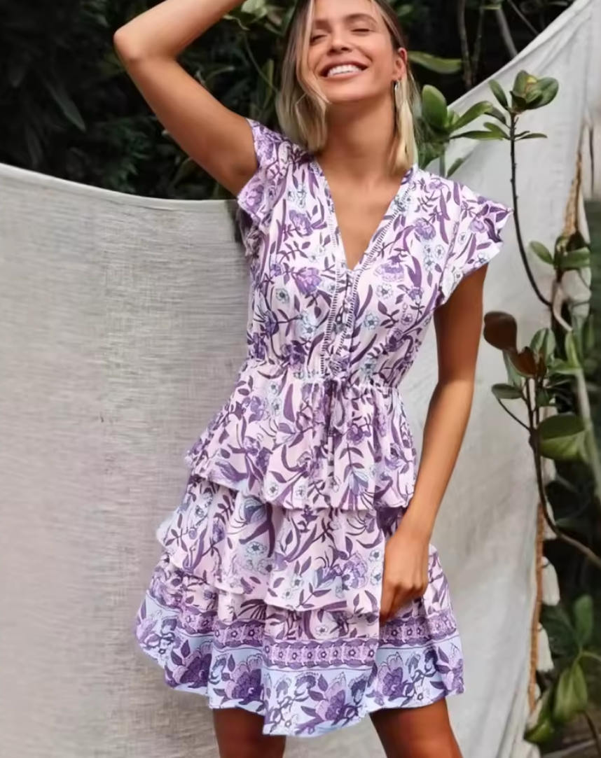 Boho Mini Dress Lilac oaklynwear