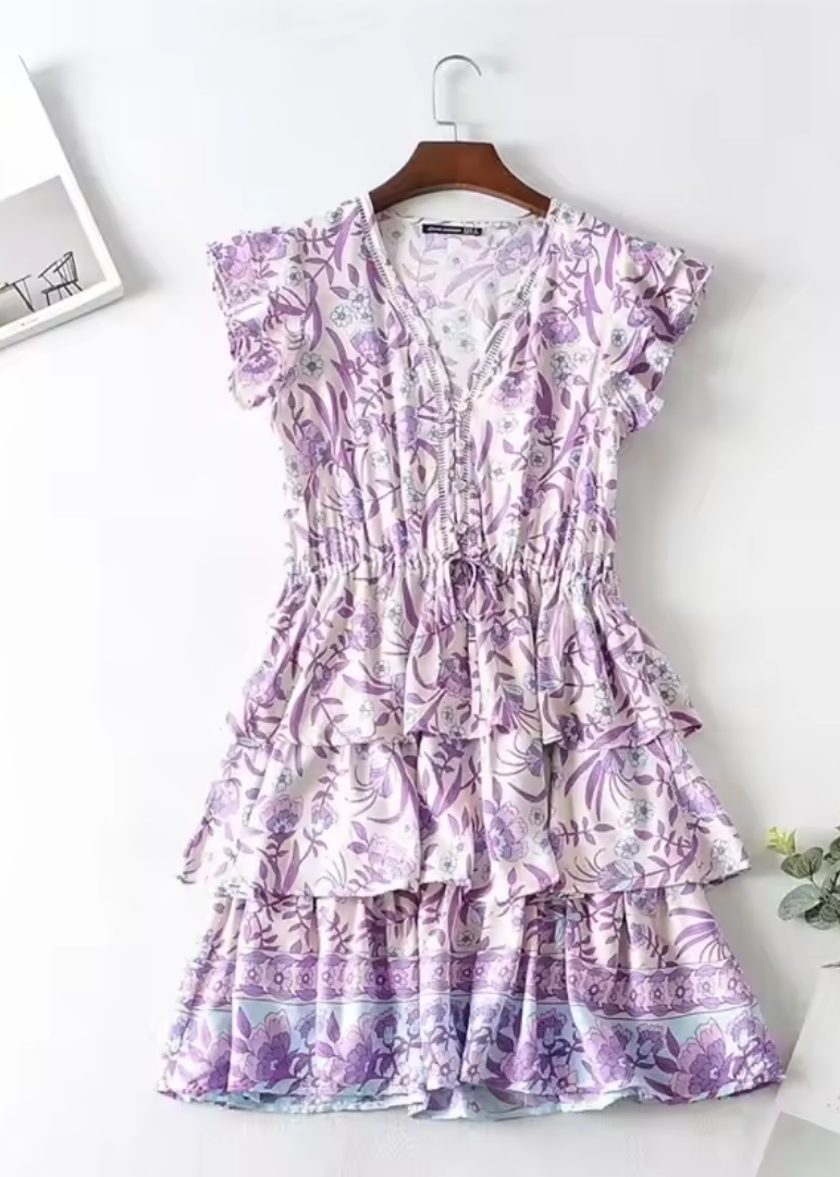Boho Mini Dress Lilac oaklynwear