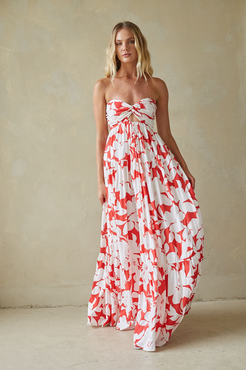 Floral Maxi Dress with Twist Front Design – Elegant Long Dress oaklynwear