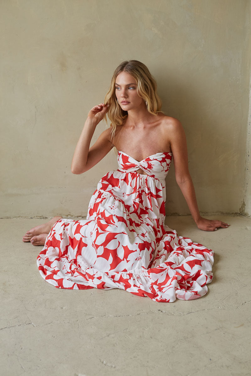 Floral Maxi Dress with Twist Front Design – Elegant Long Dress oaklynwear