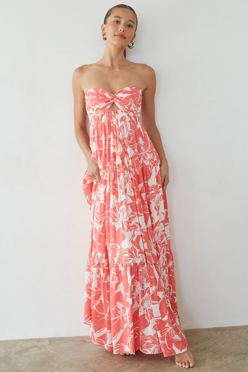 Floral Maxi Dress with Twist Front Design – Elegant Long Dress oaklynwear