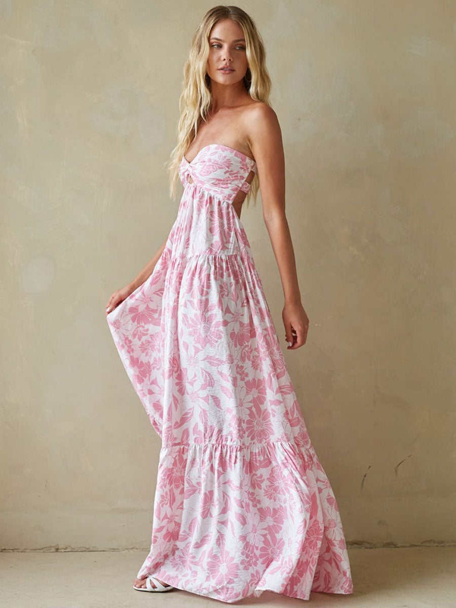 Floral Maxi Dress with Twist Front Design – Elegant Long Dress oaklynwear