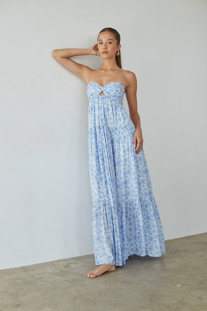 Floral Maxi Dress with Twist Front Design – Elegant Long Dress oaklynwear
