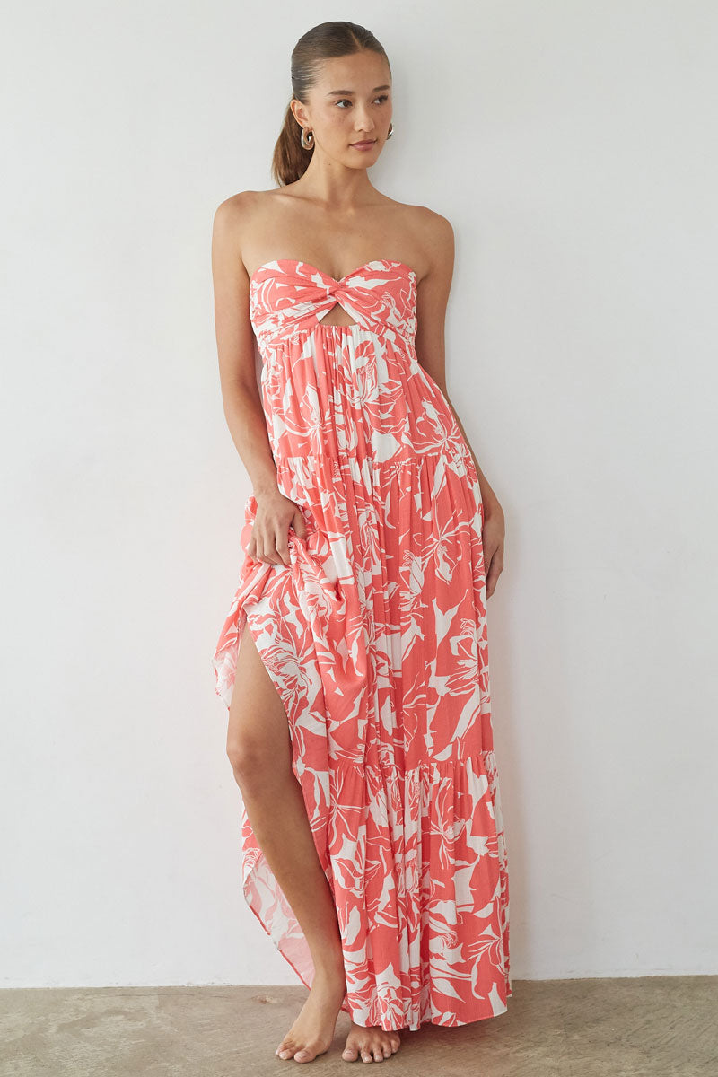 Floral Maxi Dress with Twist Front Design – Elegant Long Dress oaklynwear