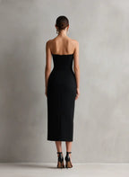 Victoria | Women's Elegant Black Stretch Strapless Bodycon Midi Dress oaklynwear