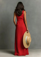 Claudette | Women's Minimalist Linen-Blend Collared Single-Breasted Sleeveless Maxi Shirt Dress oaklynwear
