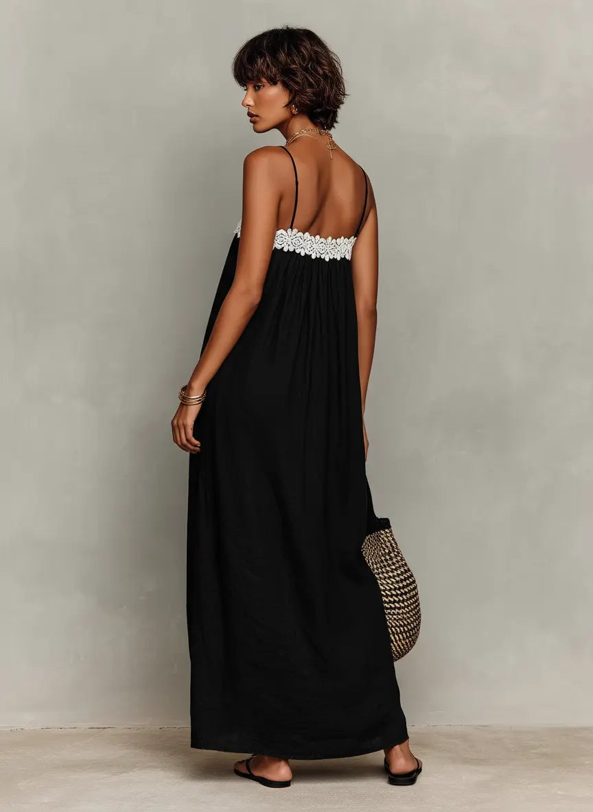 Vivienne | Women's Minimalist Linen-Blend Lace-Paneled Strapless oaklynwear
