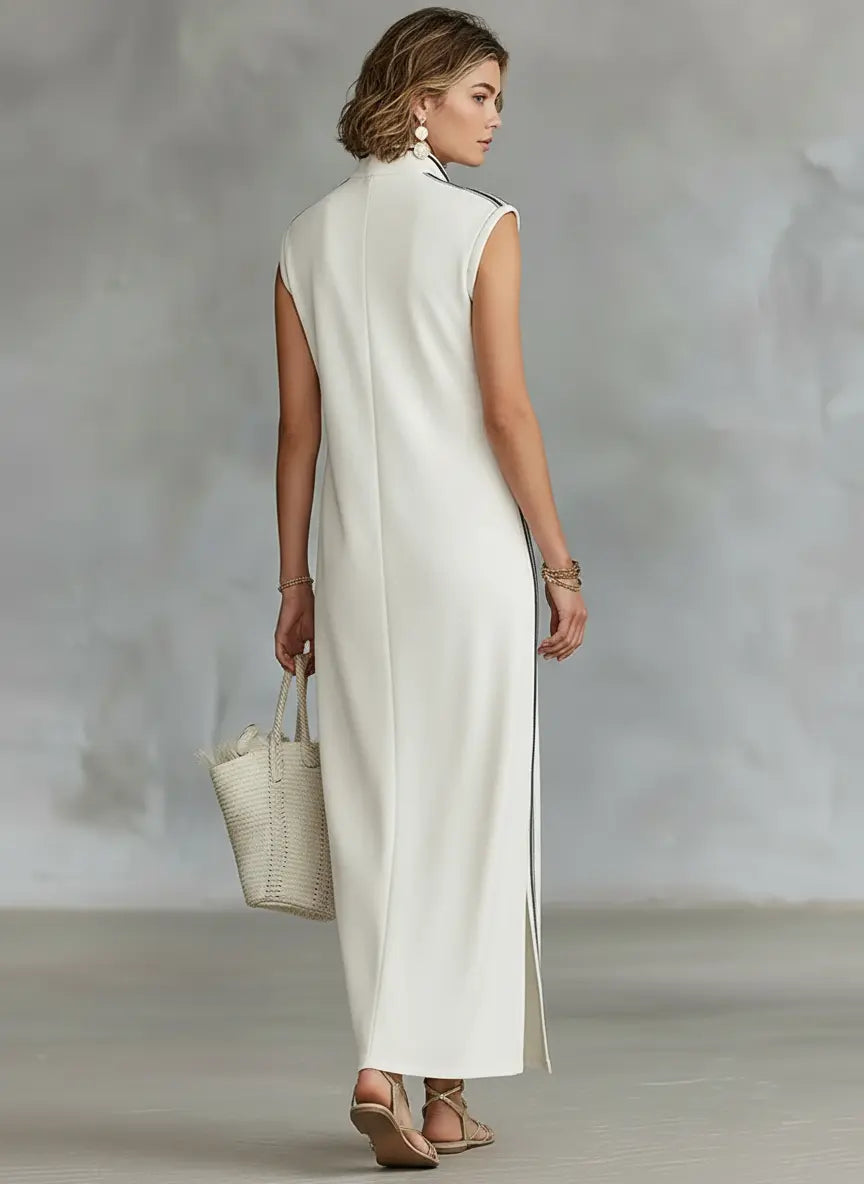 Jordan | Women's Minimalist Athletic-Style Sleeveless Henley Maxi Dress oaklynwear