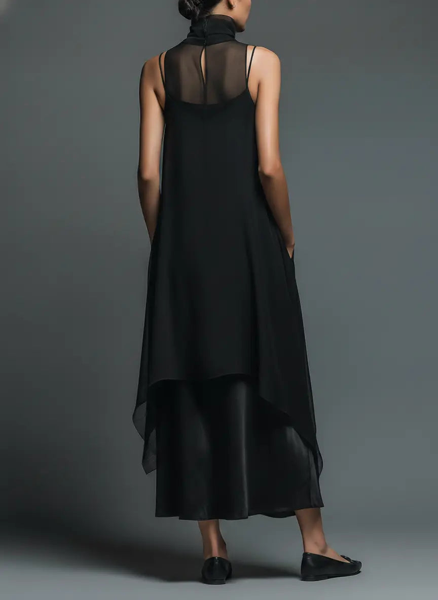 Diana | Women's Minimalist Imitation Acetate Slip Dress Paired With A Chiffon Overlay Maxi Dress oaklynwear