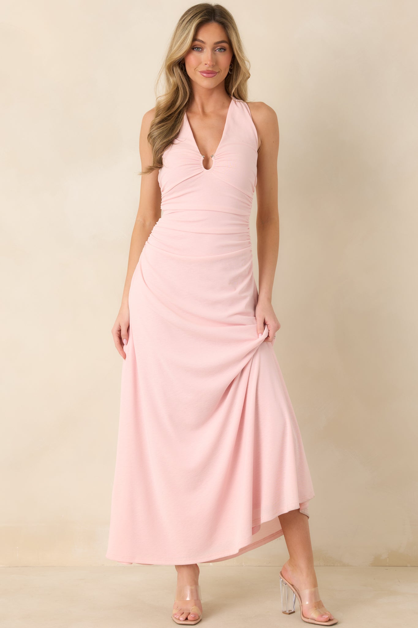 MINKPINK Amelia Soft Pink Halter Midi Dress oaklynwear