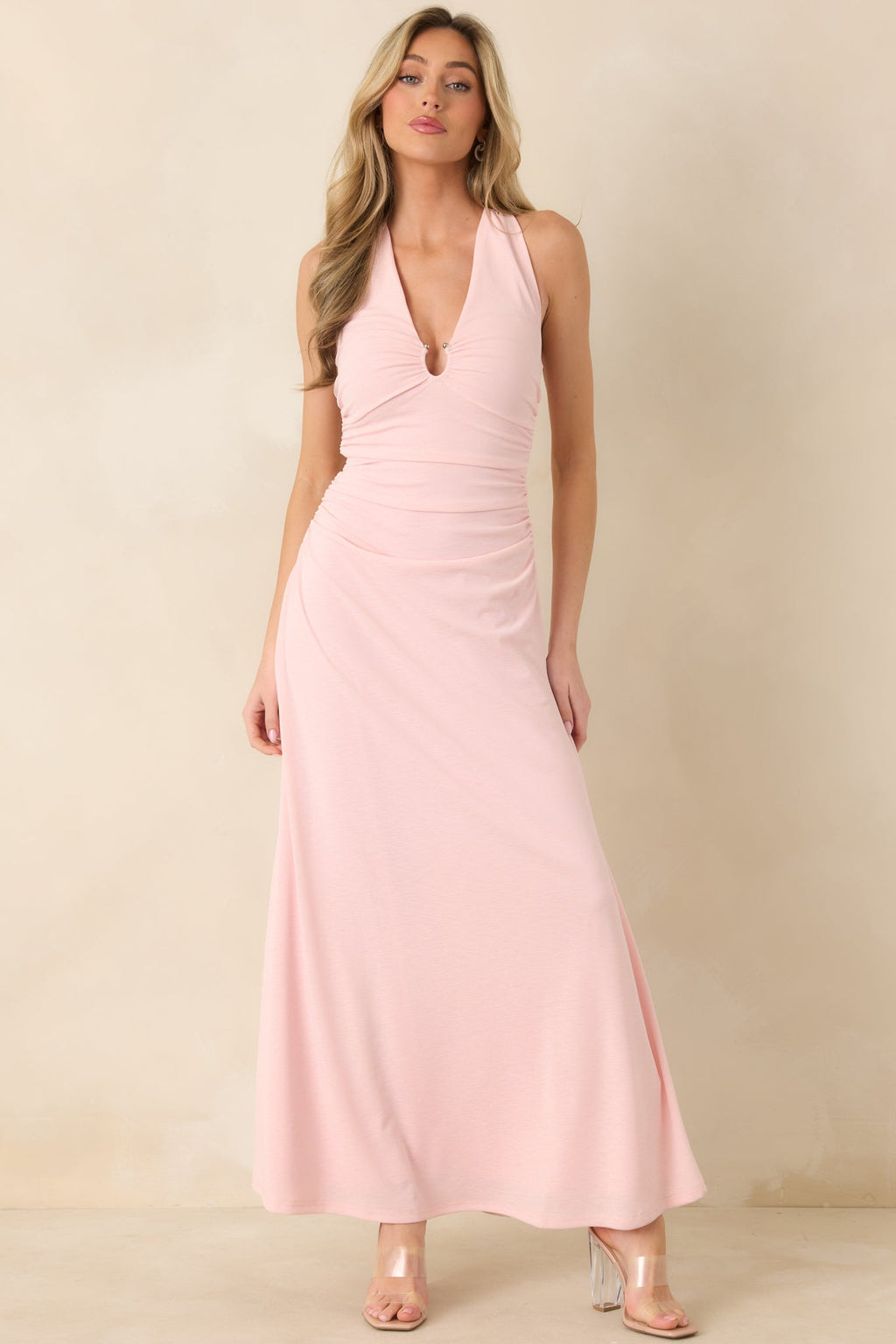 MINKPINK Amelia Soft Pink Halter Midi Dress oaklynwear