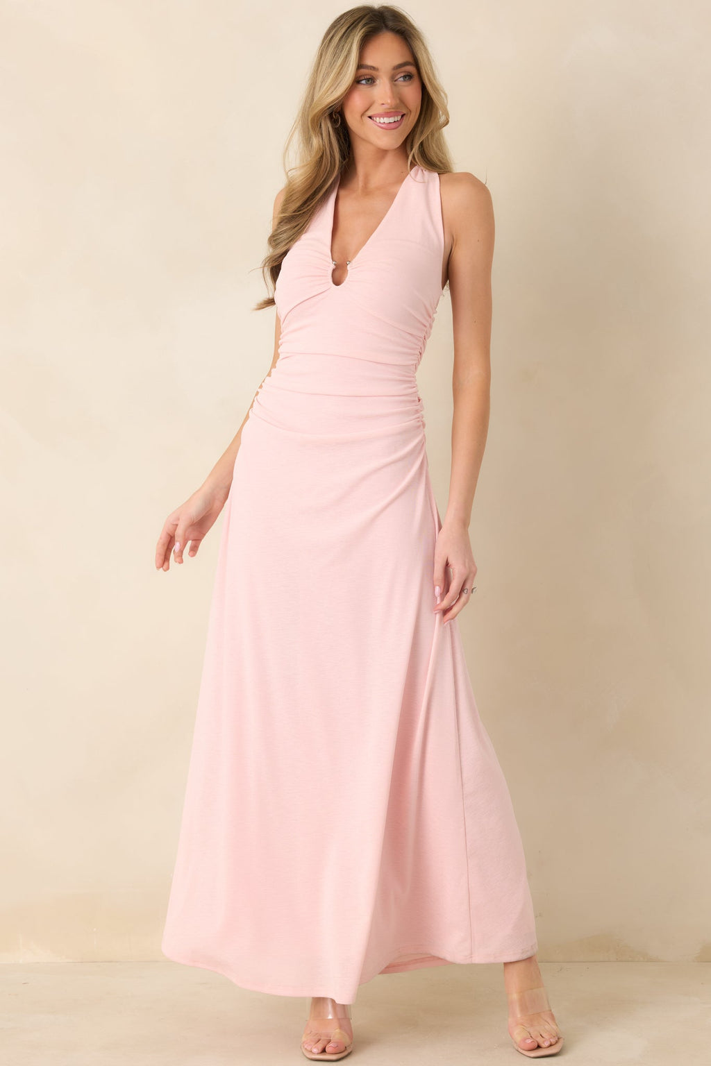 MINKPINK Amelia Soft Pink Halter Midi Dress oaklynwear