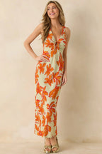 MINKPINK Estelle Green & Orange Floral Print Keyhole Maxi Dress oaklynwear