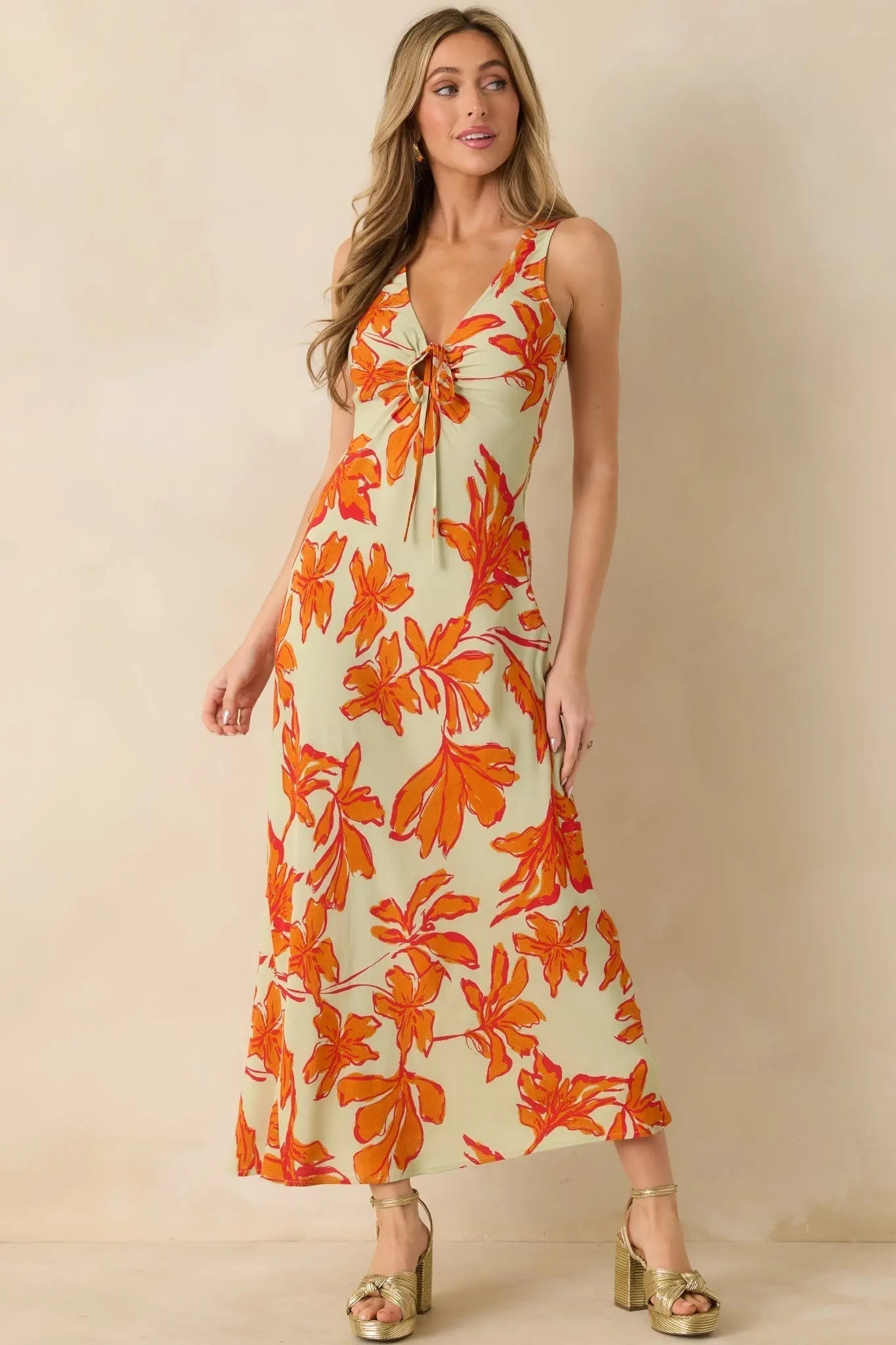 MINKPINK Estelle Green & Orange Floral Print Keyhole Maxi Dress oaklynwear