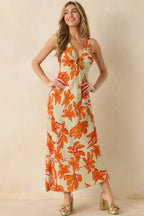 MINKPINK Estelle Green & Orange Floral Print Keyhole Maxi Dress oaklynwear